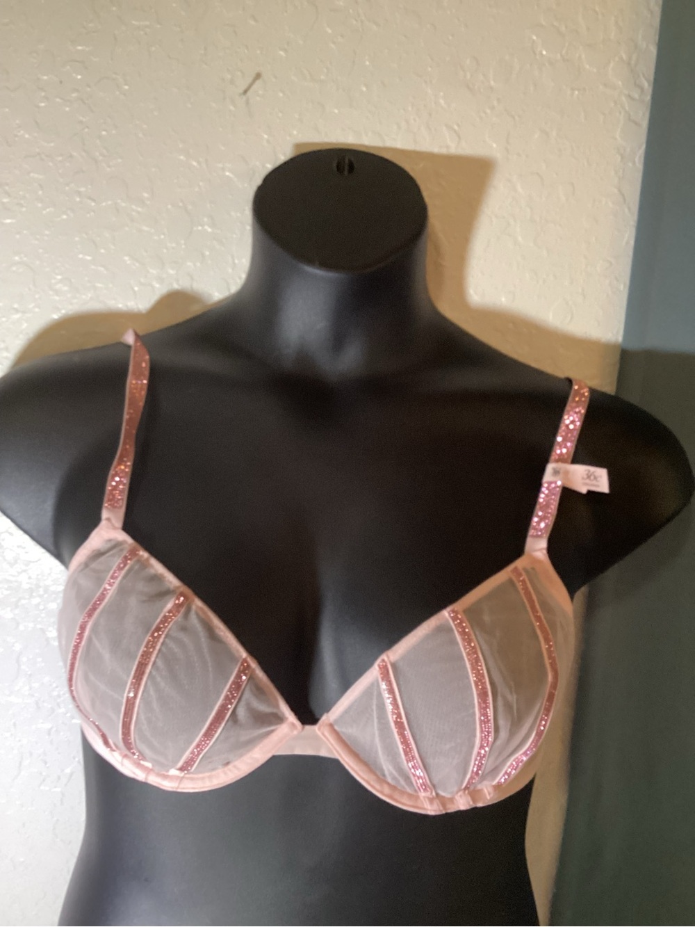 Victoria's Secret Pink Sheer Glitter-Strip Bra